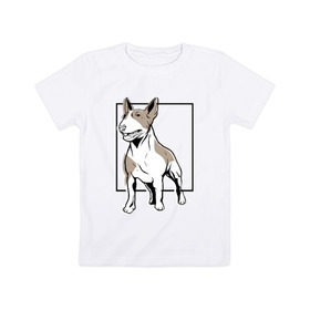Детская футболка хлопок с принтом Бультерьер в Новосибирске, 100% хлопок | круглый вырез горловины, полуприлегающий силуэт, длина до линии бедер | bull | bull terrier | dog | terrier | бультерьер | собака | собаки