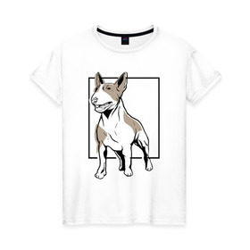 Женская футболка хлопок с принтом Бультерьер в Новосибирске, 100% хлопок | прямой крой, круглый вырез горловины, длина до линии бедер, слегка спущенное плечо | bull | bull terrier | dog | terrier | бультерьер | собака | собаки