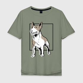 Мужская футболка хлопок Oversize с принтом Бультерьер в Новосибирске, 100% хлопок | свободный крой, круглый ворот, “спинка” длиннее передней части | bull | bull terrier | dog | terrier | бультерьер | собака | собаки