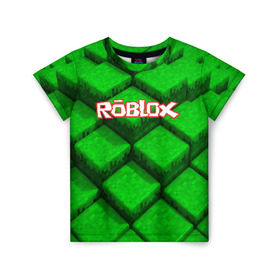 Детская футболка 3D с принтом ROBLOX в Новосибирске, 100% гипоаллергенный полиэфир | прямой крой, круглый вырез горловины, длина до линии бедер, чуть спущенное плечо, ткань немного тянется | game | gamer | logo | minecraft | roblox | simulator | игра | конструктор | лого | симулятор | строительство | фигура