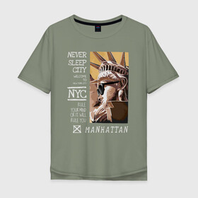 Мужская футболка хлопок Oversize с принтом New York Never Sleep city в Новосибирске, 100% хлопок | свободный крой, круглый ворот, “спинка” длиннее передней части | Тематика изображения на принте: city | never sleep | new york | usa | минимализм | нью йорк | ньюйорк | очки | сша