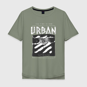 Мужская футболка хлопок Oversize с принтом Black Urban Style в Новосибирске, 100% хлопок | свободный крой, круглый ворот, “спинка” длиннее передней части | black | urban | буквы | взгляд | глаза | лицо | минимализм | полосы | рваная | стиль | урбан | урбанистический