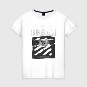 Женская футболка хлопок с принтом Black Urban Style в Новосибирске, 100% хлопок | прямой крой, круглый вырез горловины, длина до линии бедер, слегка спущенное плечо | black | urban | буквы | взгляд | глаза | лицо | минимализм | полосы | рваная | стиль | урбан | урбанистический