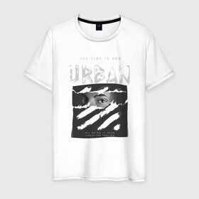 Мужская футболка хлопок с принтом Black Urban Style в Новосибирске, 100% хлопок | прямой крой, круглый вырез горловины, длина до линии бедер, слегка спущенное плечо. | black | urban | буквы | взгляд | глаза | лицо | минимализм | полосы | рваная | стиль | урбан | урбанистический