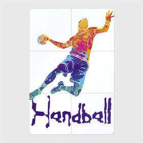 Магнитный плакат 2Х3 с принтом Handball в Новосибирске, Полимерный материал с магнитным слоем | 6 деталей размером 9*9 см | attack | ball | game | handball | jump | player | sport | sportsman | атака | игра | мяч | прыжок | спорт | спортмен