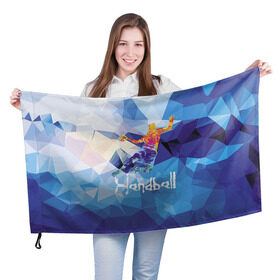 Флаг 3D с принтом Handball в Новосибирске, 100% полиэстер | плотность ткани — 95 г/м2, размер — 67 х 109 см. Принт наносится с одной стороны | attack | ball | game | handball | jump | player | sport | sportsman | атака | игра | мяч | прыжок | спорт | спортмен