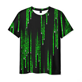 Мужская футболка 3D с принтом МАТРИЦА в Новосибирске, 100% полиэфир | прямой крой, круглый вырез горловины, длина до линии бедер | Тематика изображения на принте: agent smith | hugo weaving | keanu reeves | the matrix | киану ривз | код | матрица | матрица 4 | нео | цифры