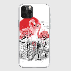 Чехол для iPhone 12 Pro Max с принтом Сад Фламинго в Новосибирске, Силикон |  | Тематика изображения на принте: bridge | flamingo | garden | geisha | japan | pink | sakura | samurai | tradition | мост | розовый | сад | сакура | самурай | традиция | фламинго | япония
