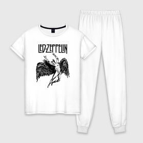 Женская пижама хлопок с принтом Led Zeppelin в Новосибирске, 100% хлопок | брюки и футболка прямого кроя, без карманов, на брюках мягкая резинка на поясе и по низу штанин | led | led zeppelin | lz | zoso | группа | джимми пейдж | джон генри бонэм | джон пол джонс | зосо | лед зепелен | лед зеппелин | ледзепелен | ледзеппелин | лз | метал | роберт плант | рок | тяжелый