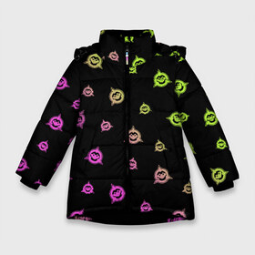 Зимняя куртка для девочек 3D с принтом BATTLETOADS 2019 в Новосибирске, ткань верха — 100% полиэстер; подклад — 100% полиэстер, утеплитель — 100% полиэстер. | длина ниже бедра, удлиненная спинка, воротник стойка и отстегивающийся капюшон. Есть боковые карманы с листочкой на кнопках, утяжки по низу изделия и внутренний карман на молнии. 

Предусмотрены светоотражающий принт на спинке, радужный светоотражающий элемент на пуллере молнии и на резинке для утяжки. | Тематика изображения на принте: battle | battletoads | double | dragon | game | games | logo | nintendo | rare | retro | symbol | toads | батл | батлтодс | баттл | баттлтоадс | игра | игры | лого | логотип | нинтендо | ретро | символ | тоадс | тодс