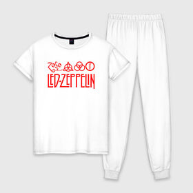 Женская пижама хлопок с принтом Led Zeppelin в Новосибирске, 100% хлопок | брюки и футболка прямого кроя, без карманов, на брюках мягкая резинка на поясе и по низу штанин | led zeppelin | лед зеппелин