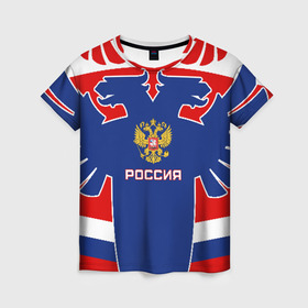 Женская футболка 3D с принтом Русский хоккей в Новосибирске, 100% полиэфир ( синтетическое хлопкоподобное полотно) | прямой крой, круглый вырез горловины, длина до линии бедер | ворота | вратарь | игра | игрок | клюшка | россия | спорт | форма | хоккей | чемпион | шайба
