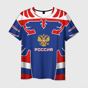 Мужская футболка 3D с принтом Русский хоккей в Новосибирске, 100% полиэфир | прямой крой, круглый вырез горловины, длина до линии бедер | ворота | вратарь | игра | игрок | клюшка | россия | спорт | форма | хоккей | чемпион | шайба