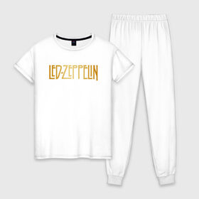Женская пижама хлопок с принтом Led Zeppelin в Новосибирске, 100% хлопок | брюки и футболка прямого кроя, без карманов, на брюках мягкая резинка на поясе и по низу штанин | led zeppelin | лед зеппелин