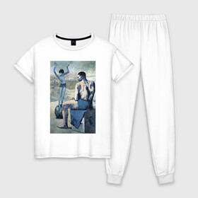 Женская пижама хлопок с принтом Девочка на шаре в Новосибирске, 100% хлопок | брюки и футболка прямого кроя, без карманов, на брюках мягкая резинка на поясе и по низу штанин | живопись | искусство | картина | художники | шедевры