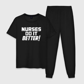 Мужская пижама хлопок с принтом Nurses do it better в Новосибирске, 100% хлопок | брюки и футболка прямого кроя, без карманов, на брюках мягкая резинка на поясе и по низу штанин
 | led | led zep | led zeppelin | ledzep | lz | zoso | группа | джимми пейдж | джон генри бонэм | джон пол джонс | зосо | лед зепелен | лед зеппелин | ледзепелен | ледзеппелин | роберт плант | рок