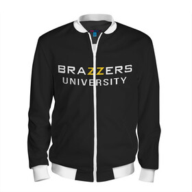 Мужской бомбер 3D с принтом Вrazzers university в Новосибирске, 100% полиэстер | застегивается на молнию, по бокам два кармана без застежек, по низу бомбера и на воротнике - эластичная резинка | Тематика изображения на принте: brazers | brazzers | brazzers university | бразерс | бразэрс | университет бразерс