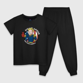 Детская пижама хлопок с принтом Homelander Fallout в Новосибирске, 100% хлопок |  брюки и футболка прямого кроя, без карманов, на брюках мягкая резинка на поясе и по низу штанин
 | fallout | the boys | америка | бог | герой | игра | кола | костюм | нука кола | отряд | пацаны | семерка | сериал | супер | супергерой | супермэн | сша | фантастика | фолаут | фоллаут | хоумлендер