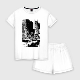 Женская пижама с шортиками хлопок с принтом Таймс сквер Нью Йорк в Новосибирске, 100% хлопок | футболка прямого кроя, шорты свободные с широкой мягкой резинкой | 