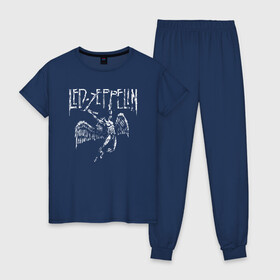 Женская пижама хлопок с принтом Led Zeppelin в Новосибирске, 100% хлопок | брюки и футболка прямого кроя, без карманов, на брюках мягкая резинка на поясе и по низу штанин | led | led zep | led zeppelin | ledzep | lz | zoso | группа | джимми пейдж | джон генри бонэм | джон пол джонс | зосо | лед зепелен | лед зеппелин | ледзепелен | ледзеппелин | роберт плант | рок