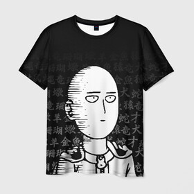Мужская футболка 3D с принтом Сайтама паттерн иероглифы в Новосибирске, 100% полиэфир | прямой крой, круглый вырез горловины, длина до линии бедер | one punch man | onepunchman | oppai | saitama | ван панч мен | ванпанчмен | макото миядзаки | сайтама | человек один удар