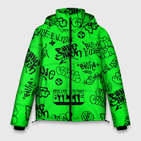 Мужская зимняя куртка 3D с принтом Billie Eilish graffiti в Новосибирске, верх — 100% полиэстер; подкладка — 100% полиэстер; утеплитель — 100% полиэстер | длина ниже бедра, свободный силуэт Оверсайз. Есть воротник-стойка, отстегивающийся капюшон и ветрозащитная планка. 

Боковые карманы с листочкой на кнопках и внутренний карман на молнии. | Тематика изображения на принте: billie | eilish | graffiti | айлиш | билли | граффити | татуировки