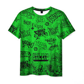 Мужская футболка 3D с принтом Billie Eilish Graffiti Grunge в Новосибирске, 100% полиэфир | прямой крой, круглый вырез горловины, длина до линии бедер | Тематика изображения на принте: billie | eilish | graffiti | grunge | айлиш | билли | граффити | татуировки