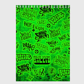 Скетчбук с принтом Billie Eilish Graffiti glow в Новосибирске, 100% бумага
 | 48 листов, плотность листов — 100 г/м2, плотность картонной обложки — 250 г/м2. Листы скреплены сверху удобной пружинной спиралью | Тематика изображения на принте: billie | eilish | glow | graffiti | grunge | айлиш | билли | граффити | кислота | татуировки