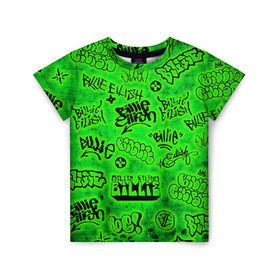 Детская футболка 3D с принтом Billie Eilish Graffiti glow в Новосибирске, 100% гипоаллергенный полиэфир | прямой крой, круглый вырез горловины, длина до линии бедер, чуть спущенное плечо, ткань немного тянется | billie | eilish | glow | graffiti | grunge | айлиш | билли | граффити | кислота | татуировки