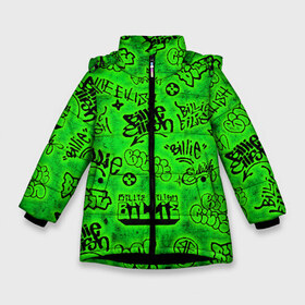 Зимняя куртка для девочек 3D с принтом Billie Eilish Graffiti glow в Новосибирске, ткань верха — 100% полиэстер; подклад — 100% полиэстер, утеплитель — 100% полиэстер. | длина ниже бедра, удлиненная спинка, воротник стойка и отстегивающийся капюшон. Есть боковые карманы с листочкой на кнопках, утяжки по низу изделия и внутренний карман на молнии. 

Предусмотрены светоотражающий принт на спинке, радужный светоотражающий элемент на пуллере молнии и на резинке для утяжки. | Тематика изображения на принте: billie | eilish | glow | graffiti | grunge | айлиш | билли | граффити | кислота | татуировки