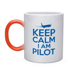 Кружка хамелеон с принтом KEEP CALM A AM PILOT (Boeing737) в Новосибирске, керамика | меняет цвет при нагревании, емкость 330 мл | Тематика изображения на принте: b737 | boeing | keep calm | pilot