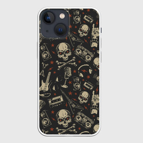 Чехол для iPhone 13 mini с принтом ROCK MUSIC в Новосибирске,  |  | metal | metall | metallica | music | rock | rock music | гитара | коза | кости | магнитофон | метал | музыка | нефор | неформалы | рок | череп