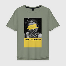Мужская футболка хлопок Oversize с принтом Post Malone в Новосибирске, 100% хлопок | свободный крой, круглый ворот, “спинка” длиннее передней части | hip hop | malone | post malone | postmalone | rap | richard post | rockstar | runaway | пост малон | рокстар | рэп | хип хоп