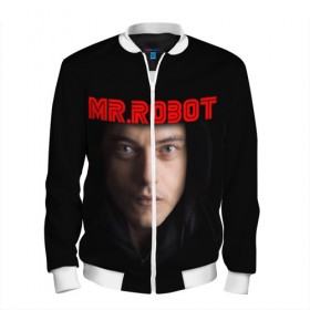 Мужской бомбер 3D с принтом Mr.robot в Новосибирске, 100% полиэстер | застегивается на молнию, по бокам два кармана без застежек, по низу бомбера и на воротнике - эластичная резинка | Тематика изображения на принте: 