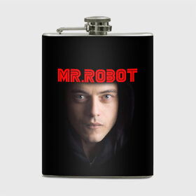 Фляга с принтом Mr.robot в Новосибирске, металлический корпус | емкость 0,22 л, размер 125 х 94 мм. Виниловая наклейка запечатывается полностью | Тематика изображения на принте: 