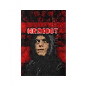 Обложка для паспорта матовая кожа с принтом Mr.robot в Новосибирске, натуральная матовая кожа | размер 19,3 х 13,7 см; прозрачные пластиковые крепления | robot | драма | мистер | мистер робот | психологический триллер | рами малек | робот | технотриллер