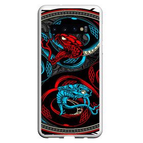 Чехол для Samsung Galaxy S10 с принтом Инь янь змеи в Новосибирске, Силикон | Область печати: задняя сторона чехла, без боковых панелей | Тематика изображения на принте: abstract | snake | tribal | абстракция | змеи | змея | инь | трайбл | янь