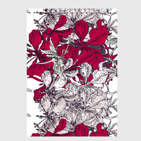 Скетчбук с принтом Red and white blooming flowers в Новосибирске, 100% бумага
 | 48 листов, плотность листов — 100 г/м2, плотность картонной обложки — 250 г/м2. Листы скреплены сверху удобной пружинной спиралью | art | flowers | leaves | арт | букет | лепестки | листья | художество | цветок | цветы