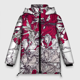 Женская зимняя куртка 3D с принтом Red and white blooming flowers в Новосибирске, верх — 100% полиэстер; подкладка — 100% полиэстер; утеплитель — 100% полиэстер | длина ниже бедра, силуэт Оверсайз. Есть воротник-стойка, отстегивающийся капюшон и ветрозащитная планка. 

Боковые карманы с листочкой на кнопках и внутренний карман на молнии | art | flowers | leaves | арт | букет | лепестки | листья | художество | цветок | цветы