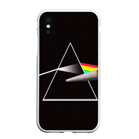 Чехол для iPhone XS Max матовый с принтом PINK FLOYD в Новосибирске, Силикон | Область печати: задняя сторона чехла, без боковых панелей | music | pink floyd | the dark side of the moon | космос | луна | музыка | пинк флойд | призма | рок | треугольник | триангулярная призма