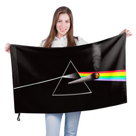 Флаг 3D с принтом PINK FLOYD в Новосибирске, 100% полиэстер | плотность ткани — 95 г/м2, размер — 67 х 109 см. Принт наносится с одной стороны | music | pink floyd | the dark side of the moon | космос | луна | музыка | пинк флойд | призма | рок | треугольник | триангулярная призма