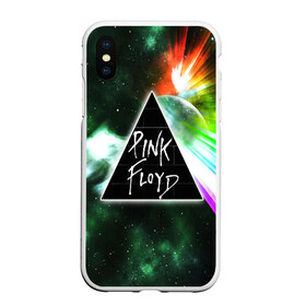 Чехол для iPhone XS Max матовый с принтом PINK FLOYD в Новосибирске, Силикон | Область печати: задняя сторона чехла, без боковых панелей | music | pink floyd | the dark side of the moon | космос | луна | музыка | пинк флойд | призма | рок | треугольник | триангулярная призма