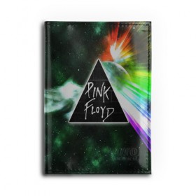 Обложка для автодокументов с принтом PINK FLOYD в Новосибирске, натуральная кожа |  размер 19,9*13 см; внутри 4 больших “конверта” для документов и один маленький отдел — туда идеально встанут права | music | pink floyd | the dark side of the moon | космос | луна | музыка | пинк флойд | призма | рок | треугольник | триангулярная призма