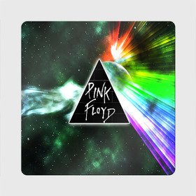 Магнит виниловый Квадрат с принтом PINK FLOYD в Новосибирске, полимерный материал с магнитным слоем | размер 9*9 см, закругленные углы | music | pink floyd | the dark side of the moon | космос | луна | музыка | пинк флойд | призма | рок | треугольник | триангулярная призма