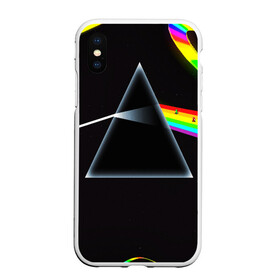 Чехол для iPhone XS Max матовый с принтом PINK FLOYD в Новосибирске, Силикон | Область печати: задняя сторона чехла, без боковых панелей | music | pink floyd | the dark side of the moon | космос | луна | музыка | пинк флойд | призма | рок | треугольник | триангулярная призма