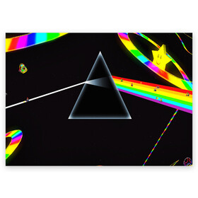 Поздравительная открытка с принтом PINK FLOYD в Новосибирске, 100% бумага | плотность бумаги 280 г/м2, матовая, на обратной стороне линовка и место для марки
 | music | pink floyd | the dark side of the moon | космос | луна | музыка | пинк флойд | призма | рок | треугольник | триангулярная призма