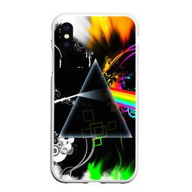 Чехол для iPhone XS Max матовый с принтом PINK FLOYD в Новосибирске, Силикон | Область печати: задняя сторона чехла, без боковых панелей | music | pink floyd | the dark side of the moon | космос | луна | музыка | пинк флойд | призма | рок | треугольник | триангулярная призма