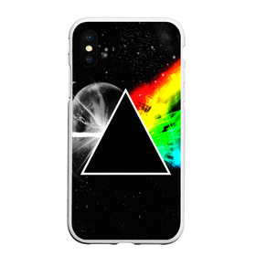 Чехол для iPhone XS Max матовый с принтом PINK FLOYD в Новосибирске, Силикон | Область печати: задняя сторона чехла, без боковых панелей | music | pink floyd | the dark side of the moon | космос | луна | музыка | пинк флойд | призма | рок | треугольник | триангулярная призма