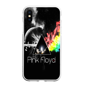 Чехол для iPhone XS Max матовый с принтом PINK FLOYD в Новосибирске, Силикон | Область печати: задняя сторона чехла, без боковых панелей | music | pink floyd | the dark side of the moon | космос | луна | музыка | пинк флойд | призма | рок | треугольник | триангулярная призма