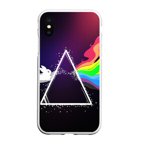 Чехол для iPhone XS Max матовый с принтом PINK FLOYD в Новосибирске, Силикон | Область печати: задняя сторона чехла, без боковых панелей | music | pink floyd | the dark side of the moon | космос | луна | музыка | пинк флойд | призма | рок | треугольник | триангулярная призма